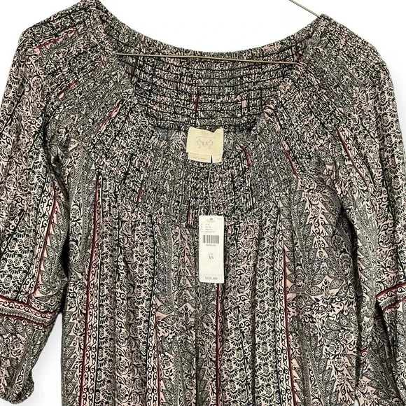 Anthropologie Vanessa Virginia Augusta Blouse Brown Motif XS - Picture 3 of 8